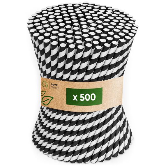 Love Nature Strohhalme Papier - Papierstrohhalme 500 Stück - Trinkhalme Papier Recycling - Schwarz Weiß - Paper Straws - Strohhalm Einweg