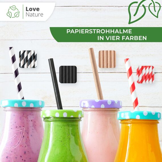 Love Nature Strohhalme Papier - Papierstrohhalme 500 Stück - Trinkhalme Papier Recycling - Schwarz Weiß - Paper Straws - Strohhalm Einweg