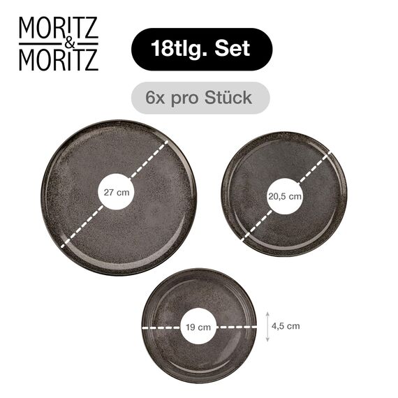 Moritz & Moritz VIDA Geschirrset 6 Personen Anthrazit 18-tlg. - Modernes Porzellan Geschirr Set - Kratz-, Mikrowellen- & Spülmaschinenfest, Essgeschirr, Tafelservice, Kombiservice 6 Personen