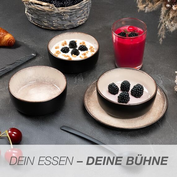 Moritz & Moritz VIDA 6x Müslischalen Beige - Stylisches und robustes Schalen Set aus Porzellan für Müsli, Suppen & Salate - Spülmaschinenfest, mikrowellengeeignet, ideal für den täglichen Gebrauch