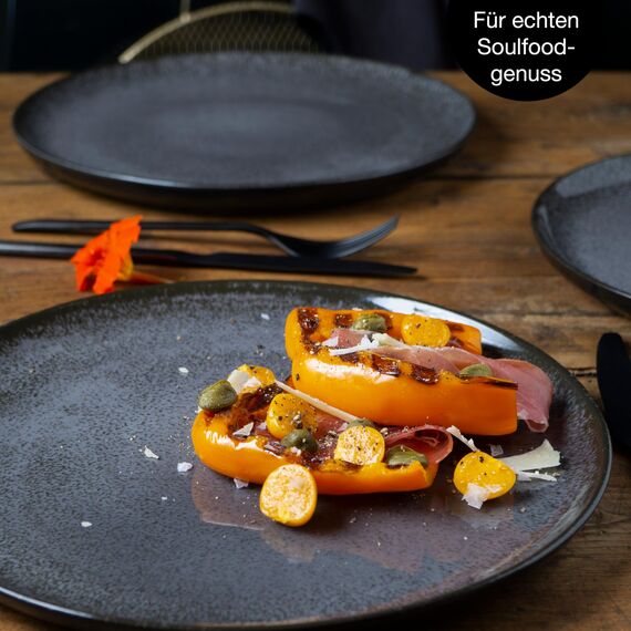 Moritz & Moritz VIDA 6er Dinner Teller Set Anthrazit - Dinnerteller für 6 Personen - Porzellan spülmaschinen- und mikrowellengeeignet