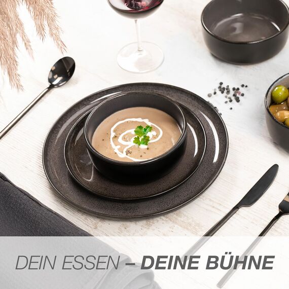 Moritz & Moritz VIDA 6x Müslischalen Anthrazit - Stylisches und robustes Schalen Set aus Porzellan für Müsli, Suppen & Salate - Spülmaschinenfest, mikrowellengeeignet, ideal für den täglichen Gebrauch