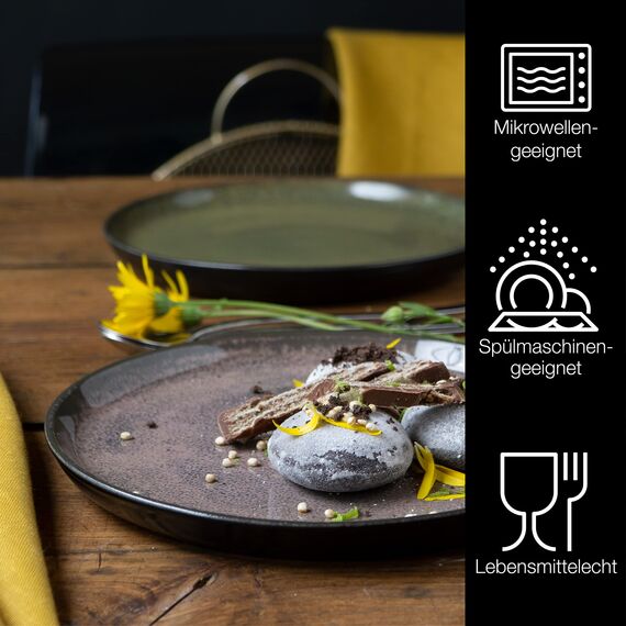 Moritz & Moritz VIDA 6er Dessertteller Set Vintage (Rot, Gelb, Grün) - Stylische Porzellan Frühstücksteller, Kuchenteller für 6 Personen - Spülmaschinen- und Mikrowellengeeignet