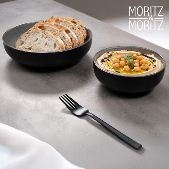 Moritz & Moritz VIDA Servierschalen Set Anthrazit - 2x Große Schalen aus hochwertigem Porzellan, Modern & Zeitlos, Mikrowellen- & Spülmaschinengeeignet - Perfekt für Salate, Pasta, Snacks & mehr