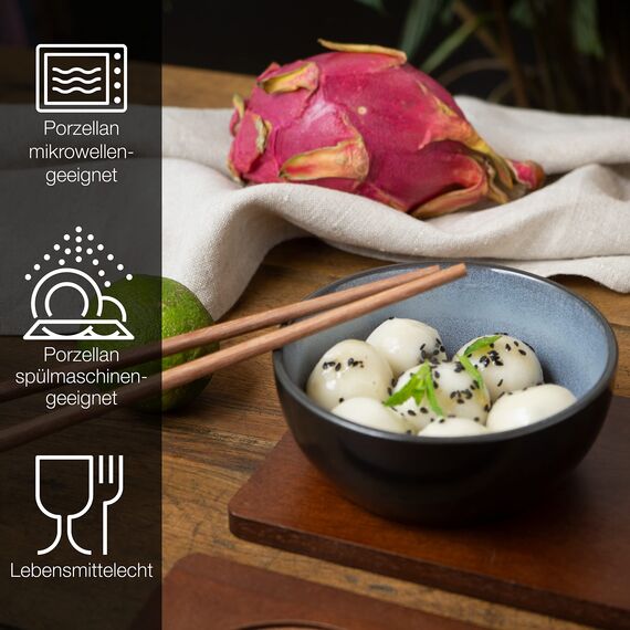 Moritz & Moritz VIDA 4x Miso Schüssel Set 12 cm Ø - Japanisches Geschirr Set aus Keramik für Miso Suppe, Dip und Snacks