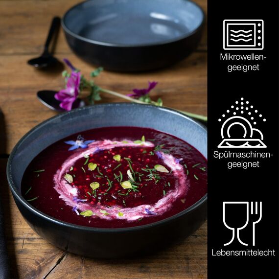 Moritz & Moritz VIDA 6er Suppen Teller Set Blau - Suppenteller für 6 Personen - Porzellan spülmaschinen- und mikrowellengeeignet