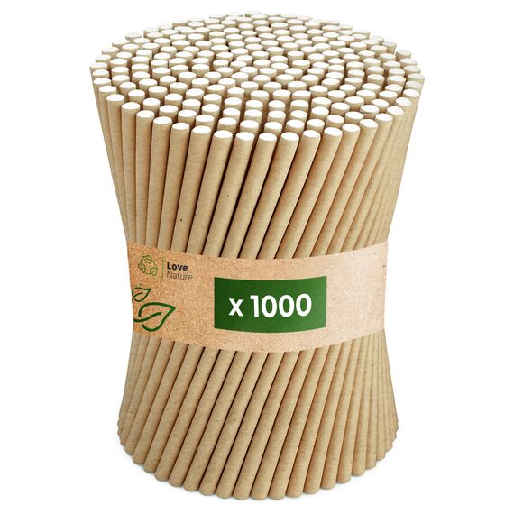 Love Nature Strohhalme Papier - Papierstrohhalme 1000 Stück - Trinkhalme Papier Recycling - Kraft - Paper Straws - Strohhalm Einweg