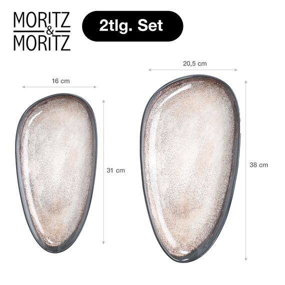 Moritz & Moritz VIDA Servierteller Set Beige - 2x Große Teller aus hochwertigem Porzellan, Modern & Zeitlos, Mikrowellen- & Spülmaschinengeeignet - Perfekt für Salate, Grillfleisch, Snacks & mehr