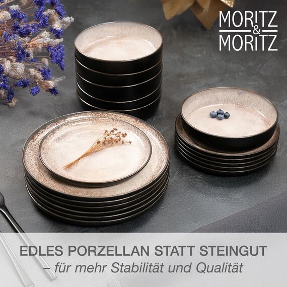 Moritz & Moritz VIDA Geschirrset 6 Personen Beige 18-tlg. - Modernes Porzellan Geschirr Set - Kratz-, Mikrowellen- & Spülmaschinenfest, Essgeschirr, Tafelservice, Kombiservice 6 Personen