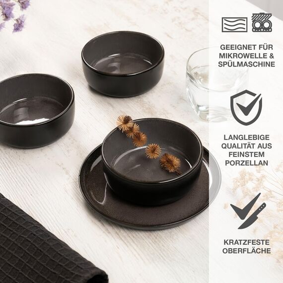 Moritz & Moritz VIDA 6x Müslischalen Anthrazit - Stylisches und robustes Schalen Set aus Porzellan für Müsli, Suppen & Salate - Spülmaschinenfest, mikrowellengeeignet, ideal für den täglichen Gebrauch