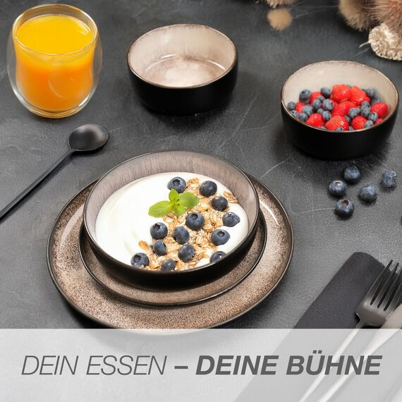 Moritz & Moritz VIDA Geschirrset 6 Personen Beige 18-tlg. - Modernes Porzellan Geschirr Set - Kratz-, Mikrowellen- & Spülmaschinenfest, Essgeschirr, Tafelservice, Kombiservice 6 Personen