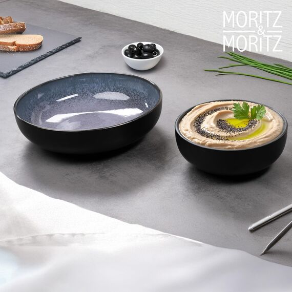 Moritz & Moritz VIDA Servierschalen Set Blau - 2x Große Schalen aus hochwertigem Porzellan, Modern & Zeitlos, Mikrowellen- & Spülmaschinengeeignet - Perfekt für Salate, Pasta, Snacks & mehr
