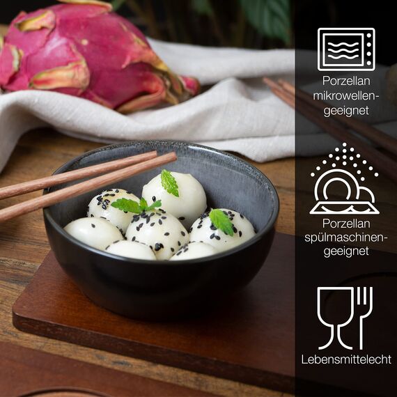 Moritz & Moritz VIDA 4x Miso Schüssel Set 12 cm Ø - Japanisches Geschirr Set aus Keramik für Miso Suppe, Dip und Snacks