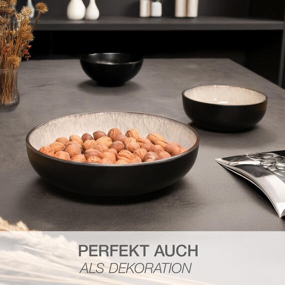 Moritz & Moritz VIDA Servierschalen Set Beige - 2x Große Schalen aus hochwertigem Porzellan, Modern & Zeitlos, Mikrowellen- & Spülmaschinengeeignet - Perfekt für Salate, Pasta, Snacks & mehr