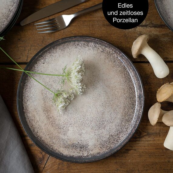 Moritz & Moritz VIDA 6er Dessertteller Set Beige - Stylische Porzellan Frühstücksteller, Kuchenteller für 6 Personen - Spülmaschinen- und Mikrowellengeeignet