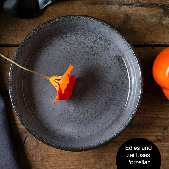 Moritz & Moritz VIDA 6er Suppen Teller Set Anthrazit- Suppenteller für 6 Personen - Porzellan spülmaschinen- und mikrowellengeeignet