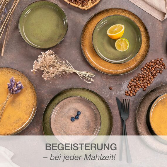 Moritz & Moritz VIDA Geschirrset 6 Personen Vintage 18-tlg. - Modernes Porzellan Geschirr Set - Kratz-, Mikrowellen- & Spülmaschinenfest, Essgeschirr, Tafelservice, Kombiservice 6 Personen