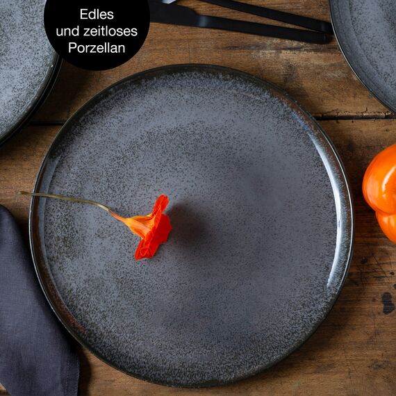 Moritz & Moritz VIDA 6er Dinner Teller Set Anthrazit - Dinnerteller für 6 Personen - Porzellan spülmaschinen- und mikrowellengeeignet