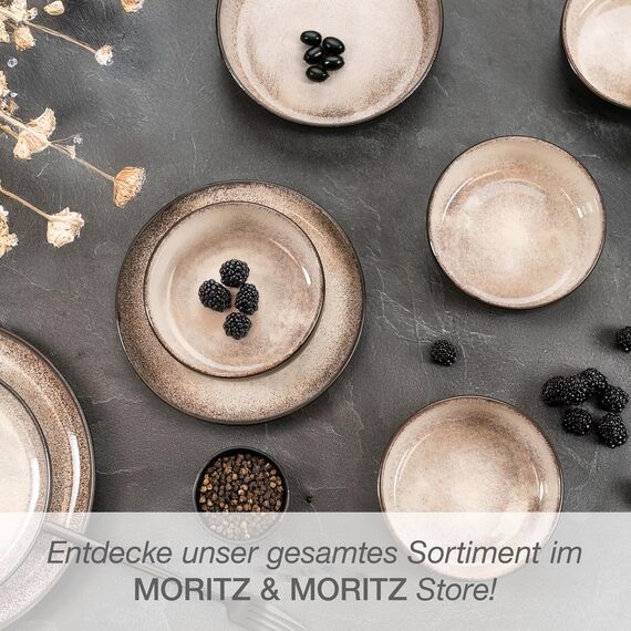 Moritz & Moritz VIDA Geschirrset 6 Personen Beige 18-tlg. - Modernes Porzellan Geschirr Set - Kratz-, Mikrowellen- & Spülmaschinenfest, Essgeschirr, Tafelservice, Kombiservice 6 Personen