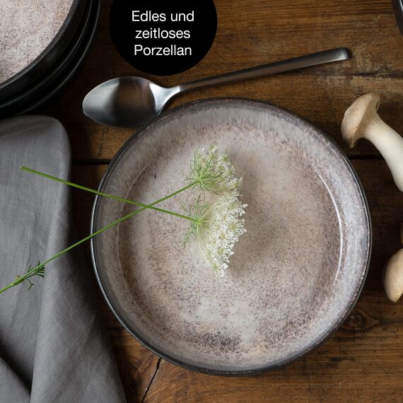 Moritz & Moritz VIDA 6er Suppen Teller Set Beige - Bowl Schüssel für 6 Personen - Porzellan spülmaschinen- und mikrowellengeeignet