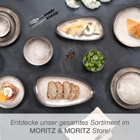 Moritz & Moritz VIDA Servierteller Set Beige - 2x Große Teller aus hochwertigem Porzellan, Modern & Zeitlos, Mikrowellen- & Spülmaschinengeeignet - Perfekt für Salate, Grillfleisch, Snacks & mehr