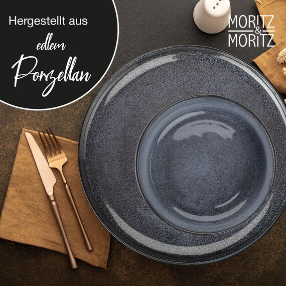 Moritz & Moritz VIDA 6x Müslischalen Blau - Stylisches und robustes Schalen Set aus Porzellan für Müsli, Suppen & Salate - Spülmaschinenfest, mikrowellengeeignet, ideal für den täglichen Gebrauch