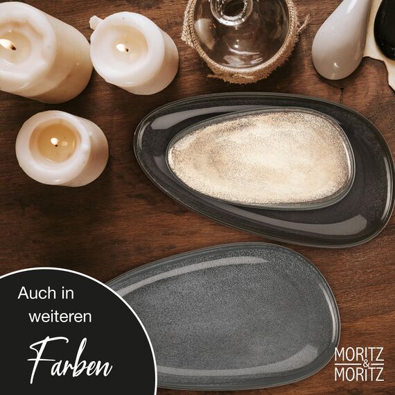 Moritz & Moritz VIDA Servierteller Set Anthrazit - 2x Große Teller aus hochwertigem Porzellan, Modern & Zeitlos, Mikrowellen- & Spülmaschinengeeignet - Perfekt für Salate, Grillfleisch, Snacks & mehr