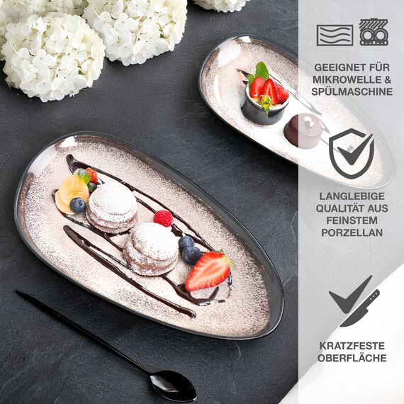 Moritz & Moritz VIDA Servierteller Set Beige - 2x Große Teller aus hochwertigem Porzellan, Modern & Zeitlos, Mikrowellen- & Spülmaschinengeeignet - Perfekt für Salate, Grillfleisch, Snacks & mehr