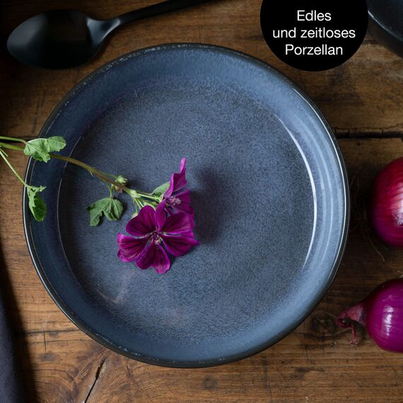 Moritz & Moritz VIDA 6er Suppen Teller Set Blau - Suppenteller für 6 Personen - Porzellan spülmaschinen- und mikrowellengeeignet