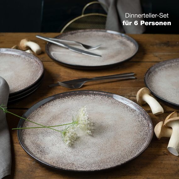 Moritz & Moritz VIDA 6er Dinner Teller Set Beige - Dinnerteller für 6 Personen - Porzellan spülmaschinen- und mikrowellengeeignet