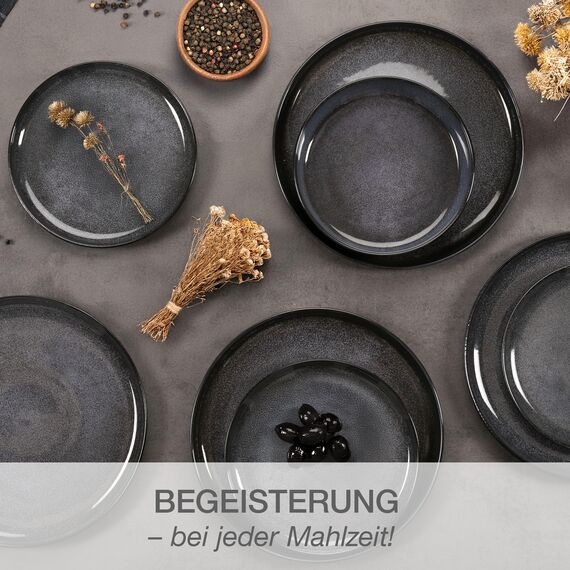 Moritz & Moritz VIDA Geschirrset 6 Personen Blau 18-tlg. - Modernes Porzellan Geschirr Set - Kratz-, Mikrowellen- & Spülmaschinenfest, Essgeschirr, Tafelservice, Kombiservice 6 Personen