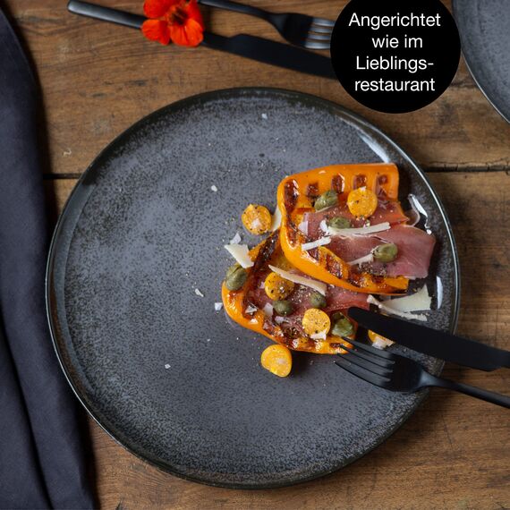 Moritz & Moritz VIDA 6er Dinner Teller Set Anthrazit - Dinnerteller für 6 Personen - Porzellan spülmaschinen- und mikrowellengeeignet