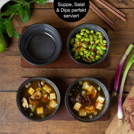 Moritz & Moritz VIDA 4x Miso Schüssel Set 12 cm Ø - Japanisches Geschirr Set aus Keramik für Miso Suppe, Dip und Snacks