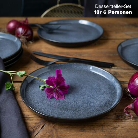 Moritz & Moritz VIDA 6er Dessertteller Set Blau - Stylische Porzellan Frühstücksteller, Kuchenteller für 6 Personen - Spülmaschinen- und Mikrowellengeeignet