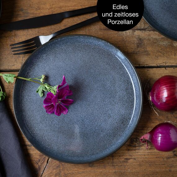 Moritz & Moritz VIDA 6er Dessertteller Set Blau - Stylische Porzellan Frühstücksteller, Kuchenteller für 6 Personen - Spülmaschinen- und Mikrowellengeeignet