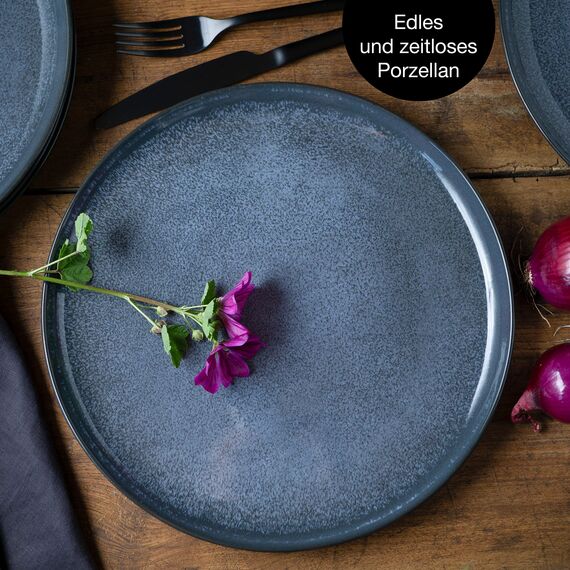 Moritz & Moritz VIDA 6er Dinner Teller Set Blau - Dinnerteller für 6 Personen - Porzellan spülmaschinen- und mikrowellengeeignet