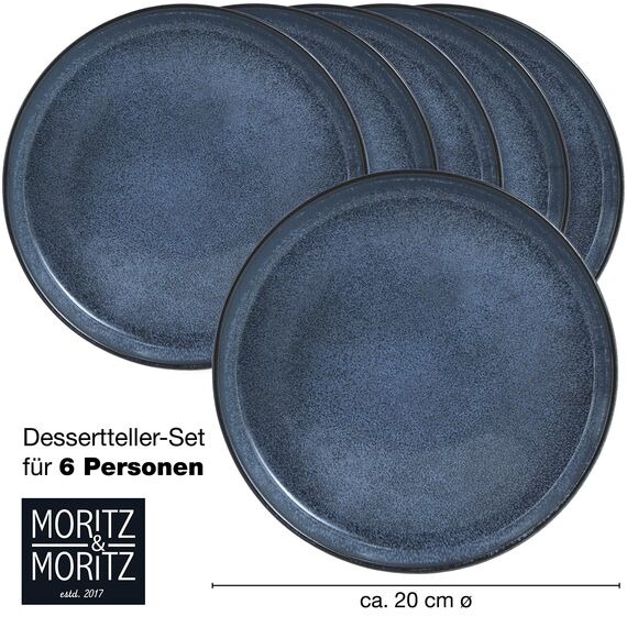 Moritz & Moritz VIDA 6er Dessertteller Set Blau - Stylische Porzellan Frühstücksteller, Kuchenteller für 6 Personen - Spülmaschinen- und Mikrowellengeeignet