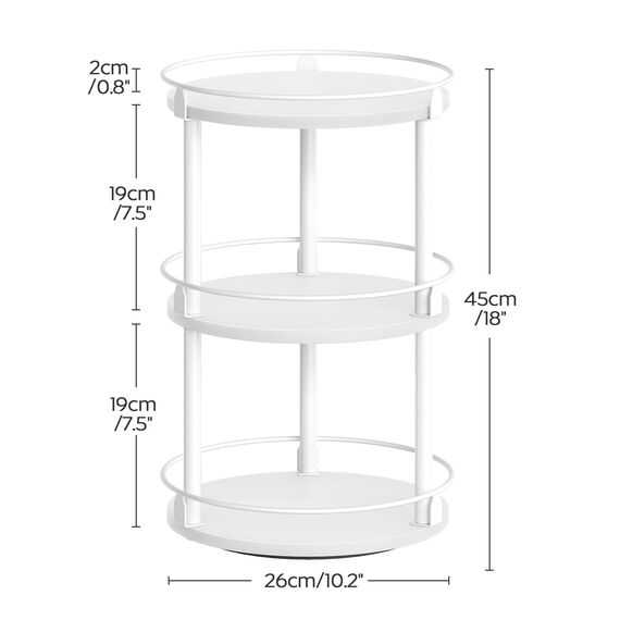 YATINEY Gewürzregal, 3-stufiger drehbarer Organizer, kreisdrehbares Lagerregal, kompakter Gewürzhalter mit Drehscheibe, für Küchentheke, Esstisch, Weiß XSR23WW