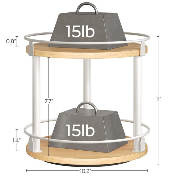 YATINEY Gewürzregal, 2-stufiger drehbarer Organizer, kreisdrehbares Lagerregal, kompakter Gewürzhalter mit Drehscheibe, für Küchentheke, Esstisch, Weiß und Natur XSR22WN