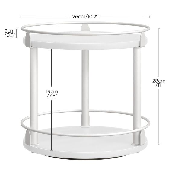 YATINEY Gewürzregal, 2-stufiger drehbarer Organizer, kreisdrehbares Lagerregal, kompakter Gewürzhalter mit Drehscheibe, für Küchentheke, Esstisch, Weiß XSR22WW