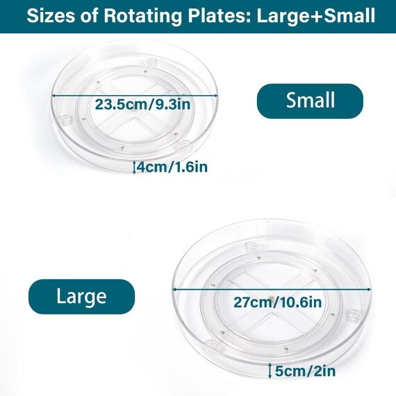 LUZOON 2 Stück Kühlschrank Organizer, Schrank Organizer Küchen Lazy Susan 360° Drehbarer Gewürzhalter – Transparent(27cm+23cm)
