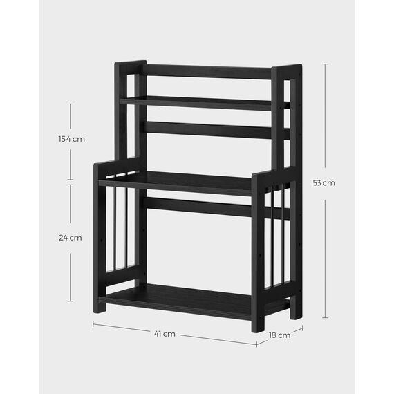 SONGMICS Gewürzregal mit 3 Ebenen, Küchenregal, Aufbewahrungsregal, für Arbeitsplatte, Bambusgestell, für Küche, Esszimmer, Büro, ebenholzschwarz OFS047B02