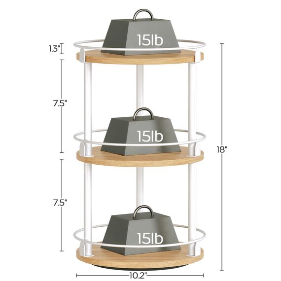 YATINEY Gewürzregal, 3-stufiger drehbarer Organizer, kreisdrehbares Gewürzregal Stehend, kompakter Gewürzhalter mit Drehscheibe, für Küchentheke, Esstisch, Weiß und Natur XSR23WN