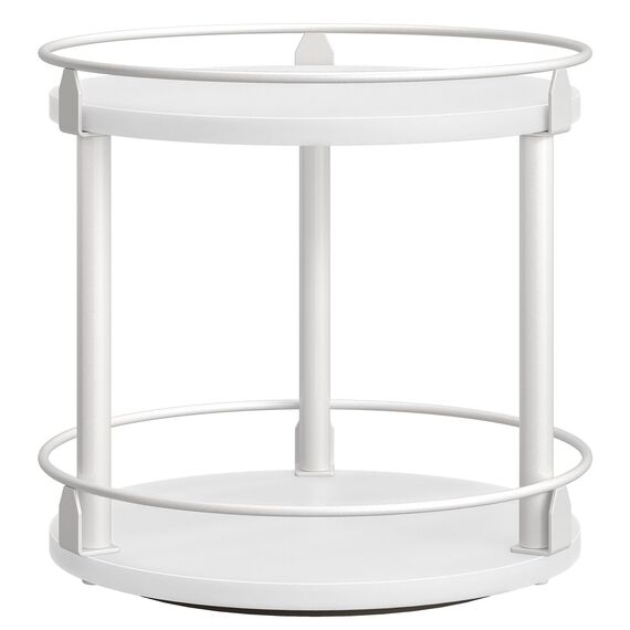 YATINEY Gewürzregal, 2-stufiger drehbarer Organizer, kreisdrehbares Lagerregal, kompakter Gewürzhalter mit Drehscheibe, für Küchentheke, Esstisch, Weiß XSR22WW