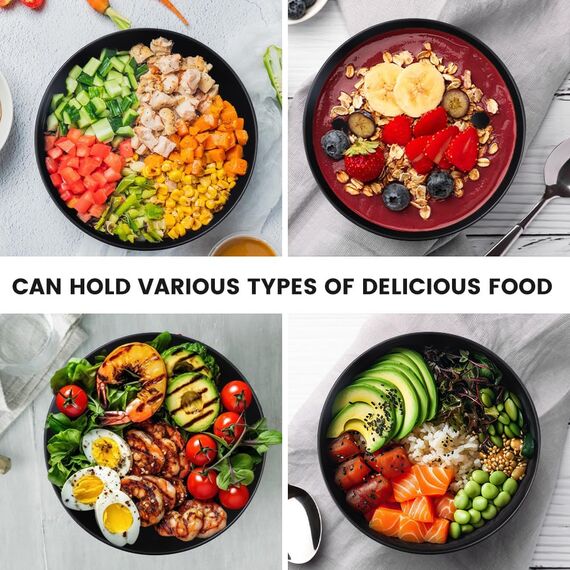 Bugucat Müslischalen, 6 Stück, 1400 ml, Suppenschüsseln, große Kapazität, Kunststoff-Salatschüsseln, Frühstücksschalen für Suppe, Getreide, Ramen, Salat, unzerbrechliche Nudelschalen, Dessertschalen