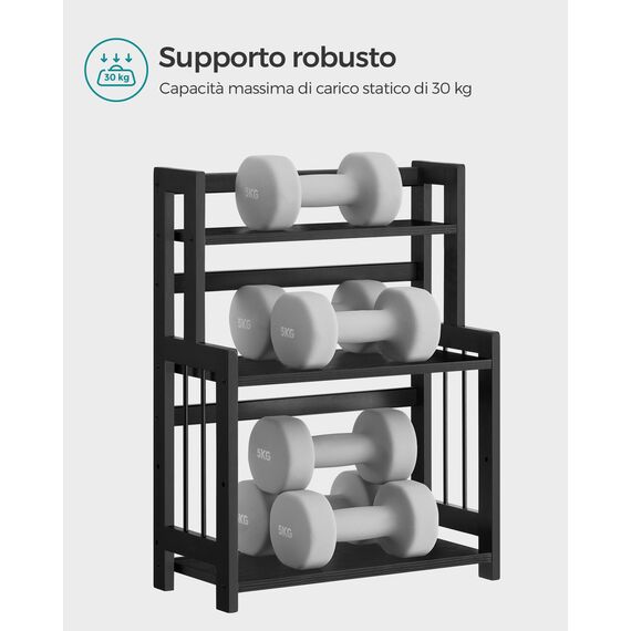 SONGMICS Gewürzregal mit 3 Ebenen, Küchenregal, Aufbewahrungsregal, für Arbeitsplatte, Bambusgestell, für Küche, Esszimmer, Büro, ebenholzschwarz OFS047B02