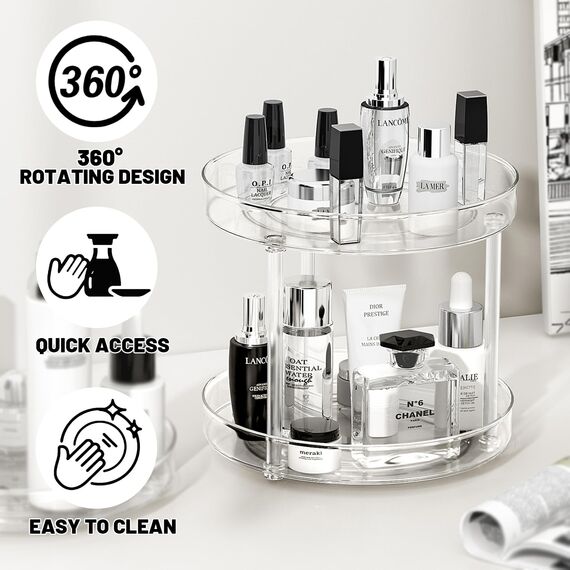 LUZOON Lazy Susan Dreh-Tablett, drehbar, Organizer für Küche, Schrank, Aufbewahrung von Artikeln für Gewürze, Kühlschrank, Schlafzimmer (27 cm, 2 Etagen)