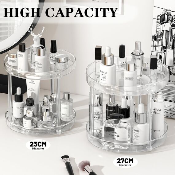 LUZOON Lazy Susan Dreh-Tablett, drehbar, Organizer für Küche, Schrank, Aufbewahrung von Artikeln für Gewürze, Kühlschrank, Schlafzimmer (27 cm, 2 Etagen)