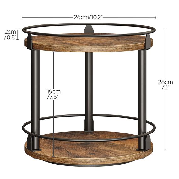 YATINEY Gewürzregal, 2-stufiger drehbarer Organizer Küchenregal, kreisdrehbares Gewürzregal Stehend, kompakter Gewürzhalter mit Drehscheibe, für Küchentheke, Esstisch, Vintagebraun und Schwarz XSR22BR