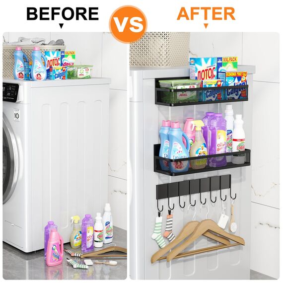 Aufworld Magnetische Gewürzregal für Kühlschrank, 3 Pack magnetische Regal, bewegliche magnetische Kühlschrank Veranstalter mit 8-Haken-Regal für Küche Organisation und Lagerung